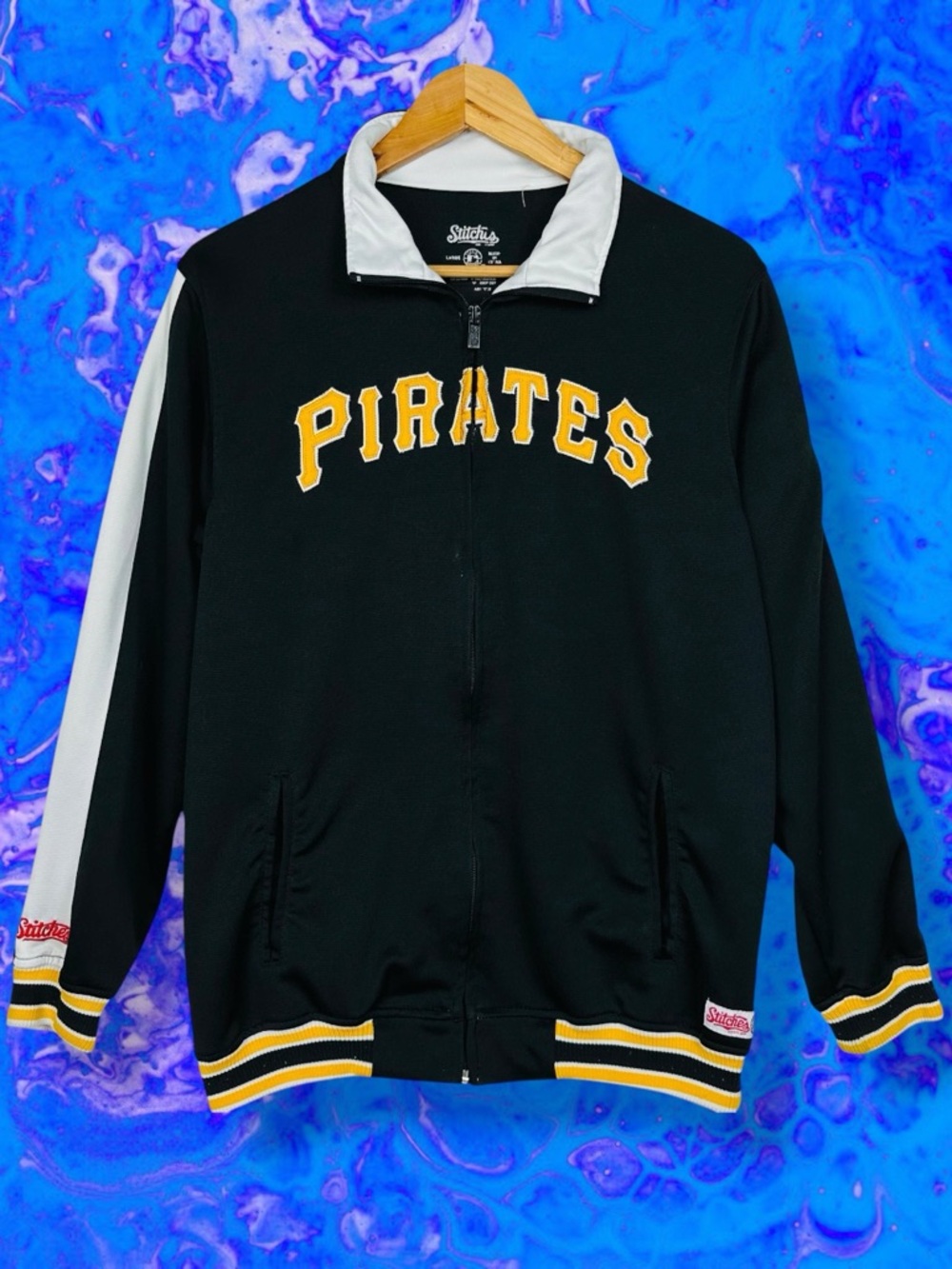 Stitches 90s Embroidered Logo Pittsburgh Pirates Baseball Zip Up Track Jacket L